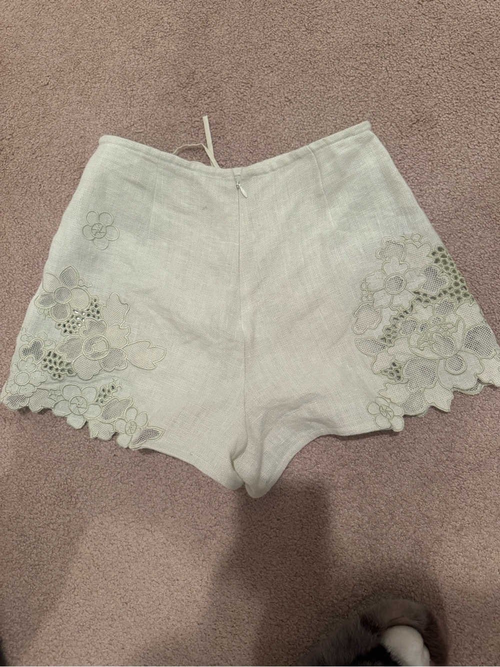 Never Worn Cult Gaia Zuria Embroidered Linen Shorts in Honeydew - Picture 2 of 4